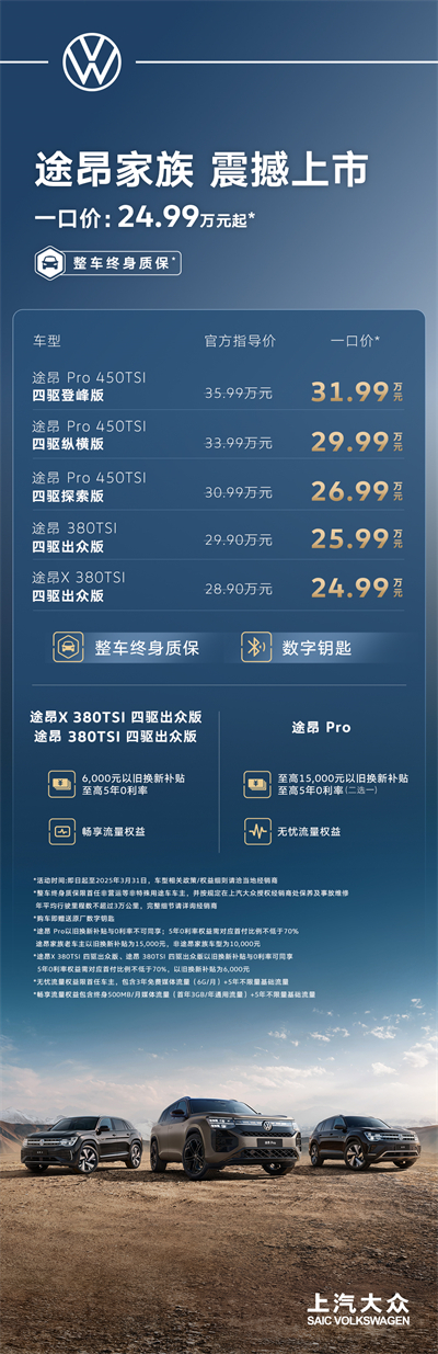 途昂 Pro 一口價26.99萬元起！搭載第五代EA888發(fā)動機，開啟全境旅程